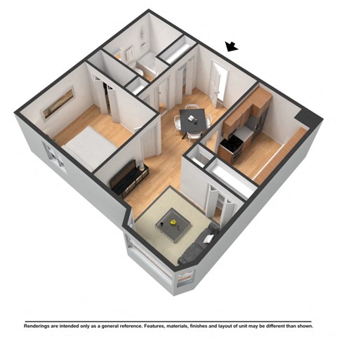 One bedroom highrise rendering